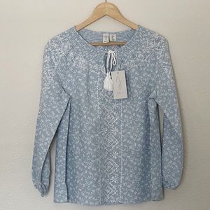 JOIE Embroidered Tunic Blouse Blue